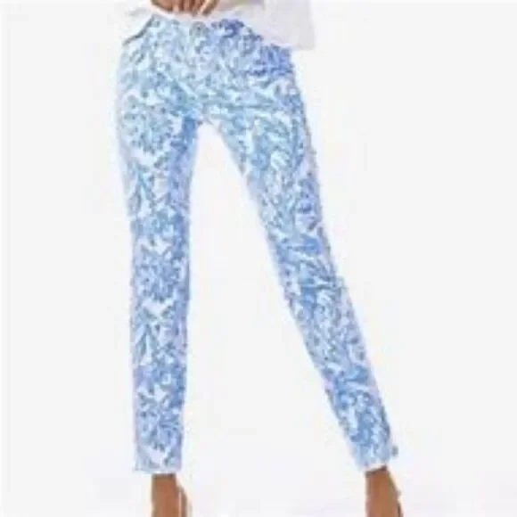 Lilly Pulitzer Kelly Hi Rise Skinny Pant Resort White Aqua Lounge Sz 4 - Picture 4 of 9